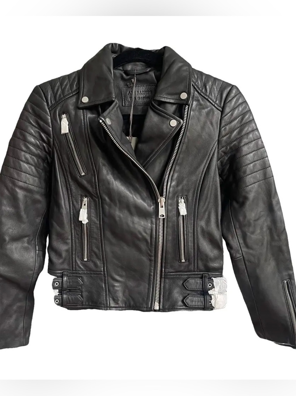 All Saints Black Leather Biker Jacket - Women's Moto Style